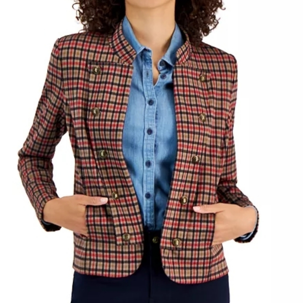 Tommy Hilfiger Red and Black Checkered Blazer